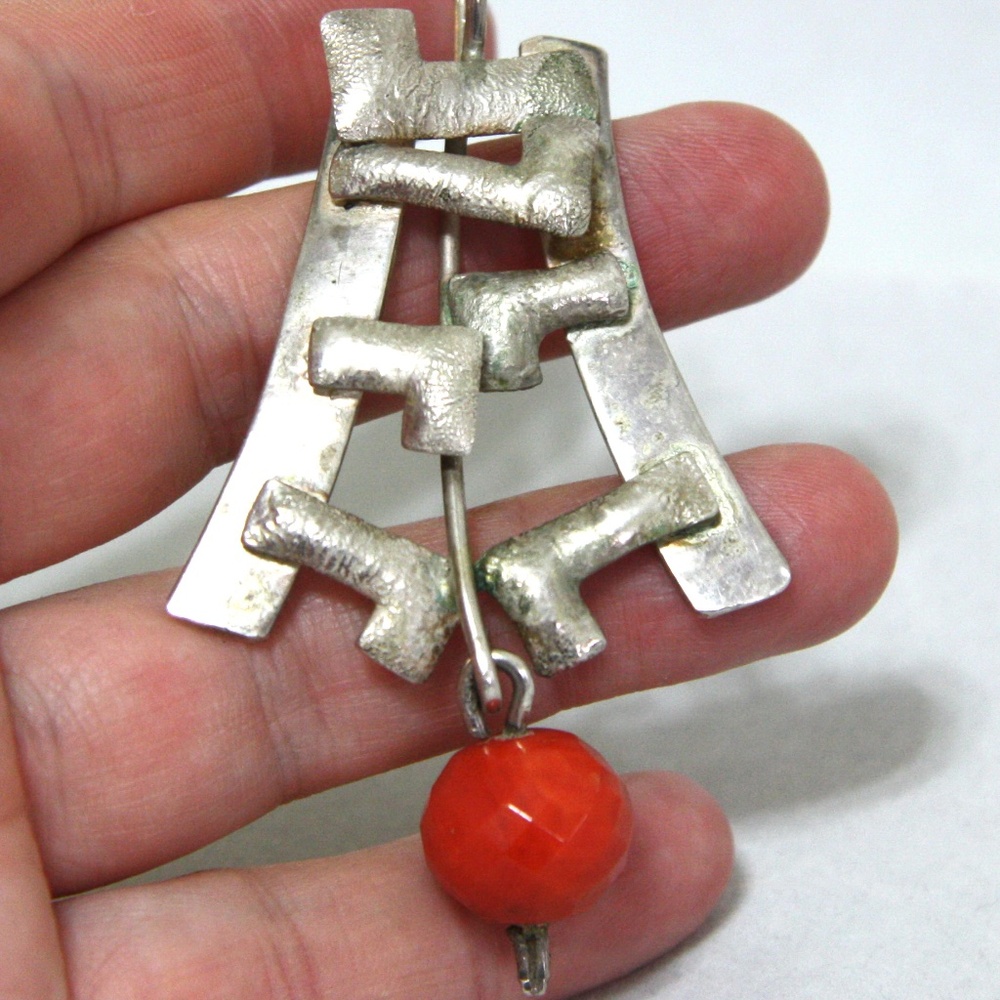New Handmade Large Natural Carnelian Pendant Sterling Silver , Retro Style